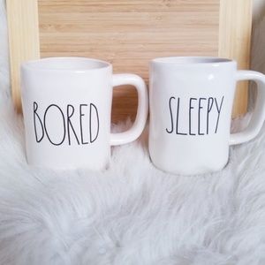 NWT Rae Dunn BORED & SLEEPY Mug 2 pc Set